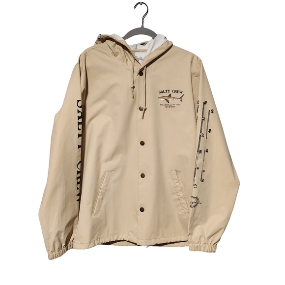 SALTY CREW Bruce Snap Jacket Mens Medium Cream Fishing Surf - Picture 2 of 13